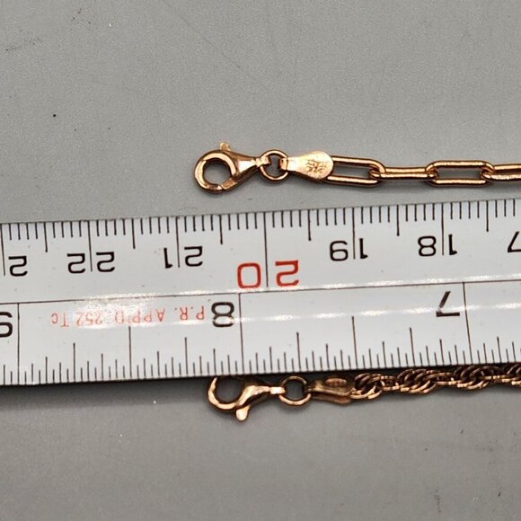 Rose Gold Tone Sterling Silver Bracelet Set 4 Chains Heart Charms 925 Italy NEW - Picture 11 of 12